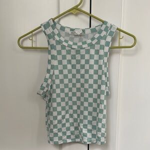 Checkered Sleeveless Top - Green and White